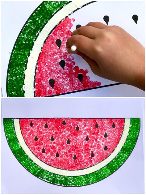 Cotton Bud Painting Hacks for Kids Watermelon Art Painting, Bud Painting, Watermelon Painting, Watermelon Art, Art And Craft Videos, Fruit Painting, Cotton Buds, Dot Art Painting, Art Drawings For Kids