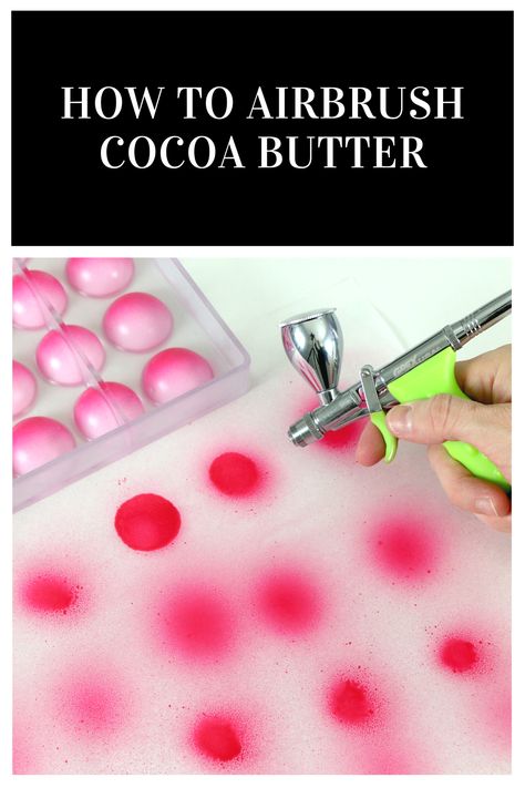 Chocolate Airbrush Tutorial | Spray Cocoa Butter on Chocolate Molds 👩🏼‍🍳✨ The video that many of you have been asking for...how to use an airbrush to spray cocoa butter for chocolate mold decorations. This video is pretty comprehensive and ended up pretty long! In it I show you all the airbrush settings, how to keep your cocoa butter warm, a bunch of test sprays, and how to spray the cocoa butter into a polycarbonate chocolate mold. Hope it helps you! Airbrush Chocolate, Airbrush Tutorial, Diy Frosting, Filled Chocolates, Chocolate Designs, Brush Techniques, Polycarbonate Chocolate Molds, Silk Chocolate, Making Sweets