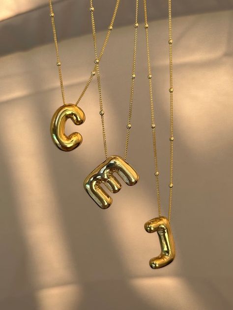 Alphabet Pendant Gold Letters, Anti Tarnish Jewelry, Balloon Alphabet, Alphabet Pendant, Bubble Necklaces, Tarnished Jewelry, Jewelry Accessories Ideas, Jewelry Fashion Trends, Your Best Self