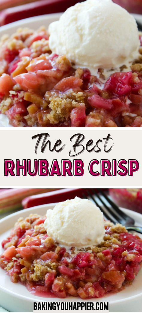 Rhubarb Crisp, a sweet-tart rhubarb filling on top of a crispy oat crust and topped with a delicious cinnamon crumb topping! Taste Of Home Rhubarb Crisp, Rhubarb Crisp Taste Of Home, Rubarbe Strawberry Crisp Recipe, Rubbard Crisp, Rhubarb Crumb Cake, Rhubarb Pie With Graham Cracker Crust, Rhubarb Pie With Crumb Topping, Rhubarb Crisp 9x13 Pan, Rhubarb Crisp With Crumble Topping