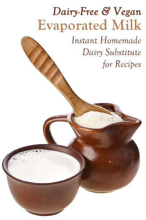 Instant Dairy-Free Evaporated Milk Recipe - easy vegan and allergy-friendly substitute for recipes! Equals 1 12-ounce can. Non Dairy Evaporated Milk, Dairy Free Evaporated Milk, Evaporated Milk Substitute, Dairy Substitutes, Milk Substitute, Dairy Foods, Almond Cow, Dairy Allergy, Vegan Substitutes