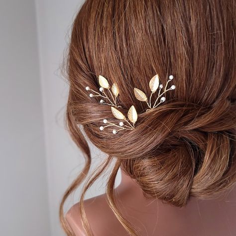 Gold Hairpiece, Gold Wedding Hair Piece, Gold Hair Pins, Leaf Hair Piece, Gold Hair Comb Wedding, Gold Hair Piece, Gold Bridal Hair Comb, Headpiece Wedding Hair, Bride Hair Piece