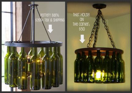 The Chandelier Saga – That House on the Corner Bottle Chandelier Diy, Bottle Furniture, Wine Bottle Chandelier, Chandelier Diy, Bottle Chandelier, Bottle Tree, Lantern Ideas, Wine Bottle Corks, Bottle Ideas