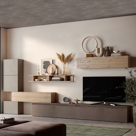 Parete attrezzata 375x40x170h cm in legno argilla cadiz e bronzo - Clary Zona Living, Mobile Living, Interior Design Boards, Cadiz, Entertaining Area, Entertainment Space, Board Design, Entertainment Unit, E Design