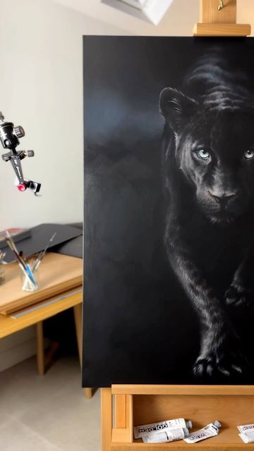 Black Panther Acrylic Painting, Black Jaguar Painting, Detailed Painting Ideas, Black Canvas Ideas, Big Canvas Painting Ideas Acrylic, Black Panther Painting, Family Canvas Painting, Panther Painting, Black Panther Drawing