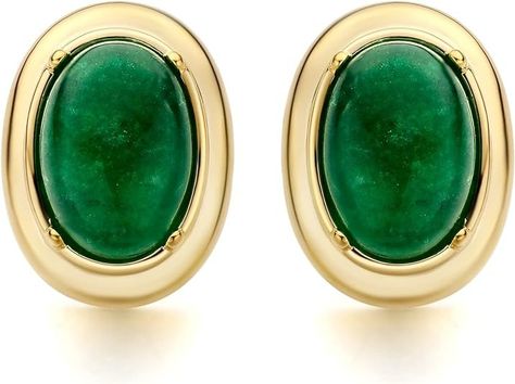 Amazon.com: 18K Yellow Gold Plated Green Oval Cut Cubic Zirconia Large Green Stud Earrings Ear Jewelry for Women: Clothing, Shoes & Jewelry Green Stud Earrings, Daily Clothes, Gold Earrings For Women, Green Oval, Earrings Ear, Oval Earring, Gift Package, Zirconia Earrings, Emerald Earrings