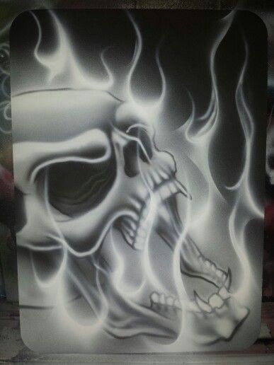 Airbrush Art Ideas, Airbrush Skull, Cool Skull Drawings, Evil Skull Tattoo, Skull Art Tattoo, Skull Stencil, Skull Sketch, Flaming Skull, Fire Drawing