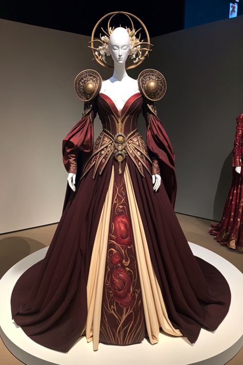 Aries zodiac sign inspired gown Fire Queen Outfit, Zodiac Inspired Outfits, Gon Outfits, Fire Inspired Dress Gowns, Aries Inspired Outfits, Fire Inspired Gown, Red Fantasy Gown, Mythical Outfits, Aries Dress