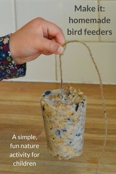 homemade bird feeders - a simple, fun activity for kids to encourage wild birds to visit your garden #birdhouseideas Homemade Bird Feeders, Kid Projects, Diy Bird Feeder, Diy Birds, School Garden, Bird Food, Bird Seed, Backyard Birds, Nature Activities