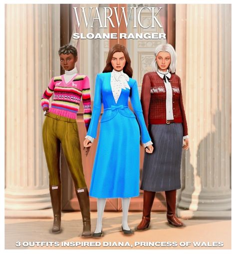 Sloane Ranger, Sims 4 Decades Challenge, Tumblr Sims 4, Free Sims, Sims 4 Dresses, Woolen Sweaters, 80s Outfit, Sims 1, Royal Outfits