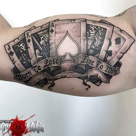 Gamble Cards Tattoo by ArtMakia on DeviantArt #tattooideas #mentattoos Joker Card Tattoos For Men, Card Tattoos For Men, Gambling Tattoo Ideas, Joker Card Tattoo, Best Tattoo Ideas For Men, Poker Tattoo, Ace Of Spades Tattoo, Playing Card Tattoos, Cards Tattoo