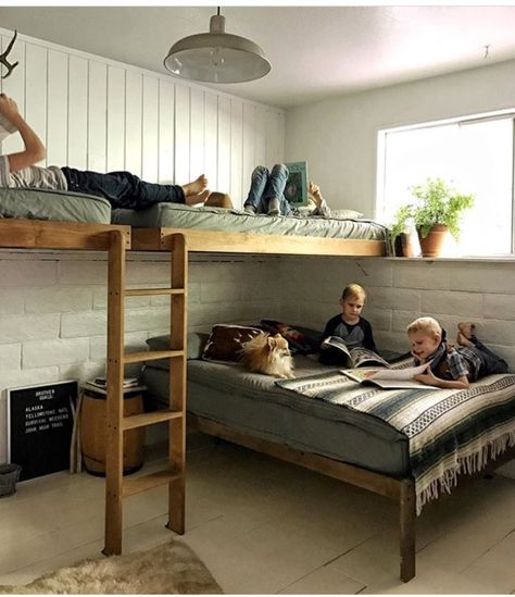 Boys room Bunk Bed Rooms, Bunk Rooms, Cool Bunk Beds, Bunk Beds With Stairs, Bunk Bed Designs, Kids Bunk Beds, Bunk Room, Bunk House, Boy Bedroom