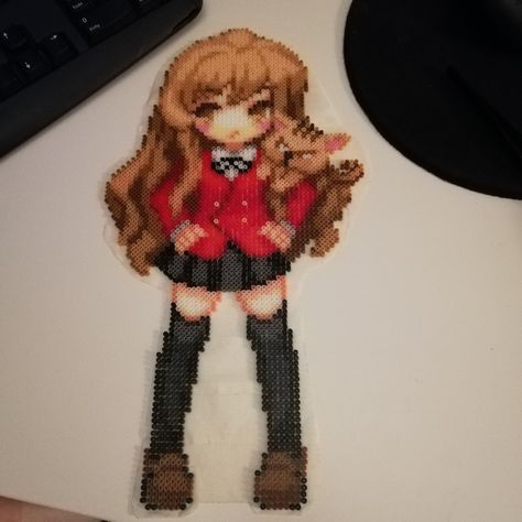 Taiga Aisaka Perler Toradora Cute Kawaii Perler Beads Best Friends, Cool Melty Bead Designs, Cute Perler Bead Patterns Kawaii, Kawaii Perler Beads, Kawaii Perler Bead Patterns, Anime Perler Bead Patterns, Hama Beads Kawaii, Kawaii Perler, Cute Perler