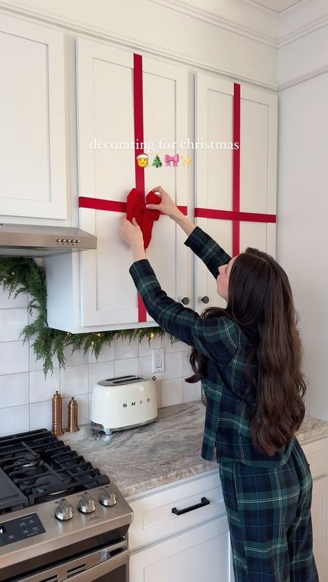 Sheri Wilson | Turning my kitchen cabinets into Christmas presents! 🎀✨ Comment SHOP to receive a DM with the link to shop this post on my LTK ⬇... | Instagram Decor Over Kitchen Cabinets, How To Make Kitchen Cabinets, Christmas Bowl, Kitchen Cabinets Decor, Christmas Decor Inspiration, Holiday Table Settings, Christmas Kitchen Decor, Clear Tape, Christmas Mood