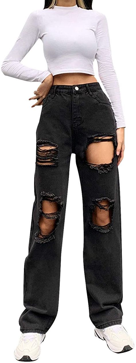 Streetwear Fashion Pants, Ripped Baggy Jeans, Baggy Ripped Jeans, Baggy Jeans For Women, Ripped Pants, Ripped Boyfriend Jeans, Baggy Cargo Pants, Jeans High Waist, Baggy Denim