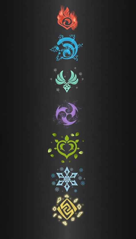 Genshin Impact Vision Wallpaper, All Elements Symbol Genshin, Genshin Impact Element Symbols Wallpaper, Genshin Impact Elements Tattoo, Genshin Impact Elements Wallpaper, Genshin Powers, Genshin Impact Anemo Symbol, Genshin Elements Wallpaper, Genshin Impact Element Symbols