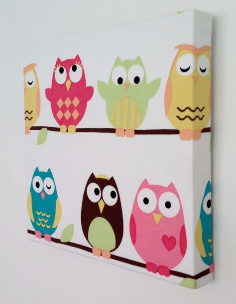 Fabric Painting For Kids, Paintings For Kids Room, Owl Canvas Painting, Mini Tela, Wall Art For Kids Room, Do It Yourself Decoration, Owl Canvas, Owl Fabric, Nursery Paintings