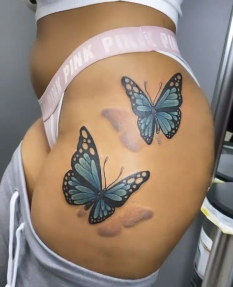 Thigh Tattoos Women Butterflies, Butterfly Tattoo On Thigh For Women, Butterfly Thigh Tattoos Women, Dope Thigh Tattoos For Women, Butterfly Tattoo Thigh, Butterfly Thigh Tattoo, Cute Thigh Tattoos, Girl Thigh Tattoos, Hand Tattoos For Girls