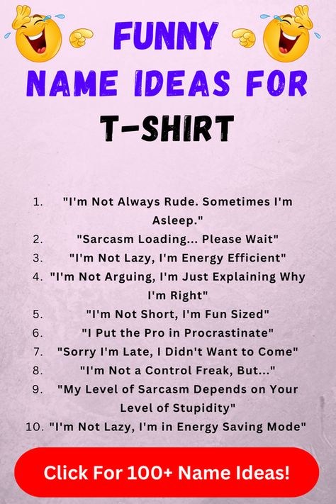 Looking for funny t-shirt names? Check out our list of top 100+ funny t-shirt name ideas in our blog post! Shirt Business Name Ideas, Shirt Names, T Shirt Business, Punching People, Business Name Ideas, Funny Names, Shirt Business, Names Ideas, Fun Sized