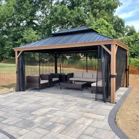 PURPLE LEAF 12' X 16' Outdoor Hardtop Gazebo for Patio Galvanized Steel Double Roof Permanent Canopy Aluminum Frame Pavilion Gazebo with Netting Victorian Gazebo, Gazebo Lighting, Modern Gazebo, Hardtop Gazebo, Wooden Gazebo, Backyard Pavilion, Gazebo Pergola, Outdoor Gazebos, Roof Installation