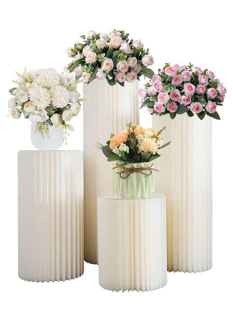 1pc/Set Ivory Cardboard Pedestal Stand, Folding Pillar Stand, Wedding Props, Floor Display Column Stand, DIY Pedestal Box With Round Top Plate Folding Paper Cylinder Column Pedestal Wedding Birthday Cake Flower Stand RackI discovered amazing products on SHEIN.com, come check them out! Cake Plinth Display, Display Pedestal Design, Wedding Ceremony Floral Pedestal, Acrylic Pedestal With Flowers, White Floral Pillars, White Plinth Cake Stand, Wooden Cupcake Stands, Wood Wedding Arches, Square Cake Stand