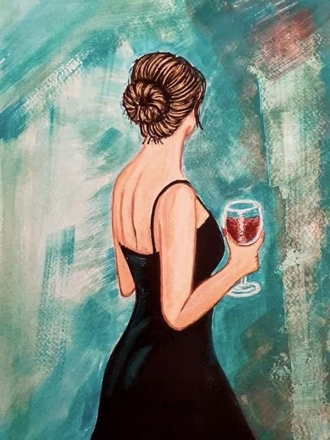 Beach Canvas Paintings, Canvas Board Painting, Fall Canvas Painting, Black Canvas Paintings, Wine Painting, Paintings Modern, Canvas Art Projects, Simple Canvas Paintings, Female Art Painting