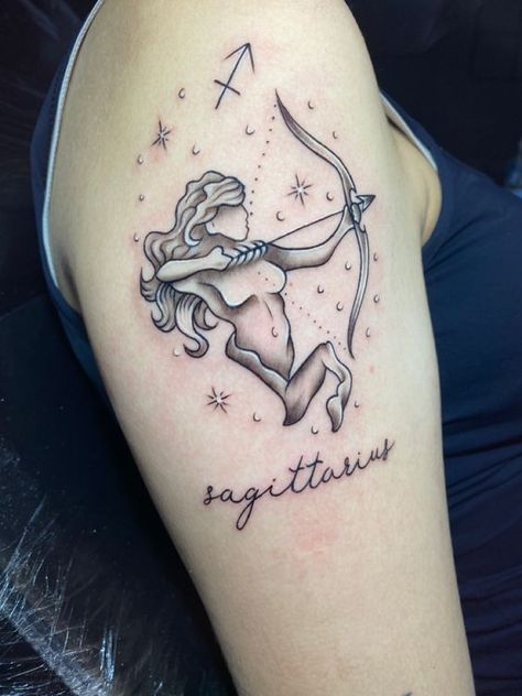 Sagittarius Goddess Tattoos For Women, Sagittarius Goddess Tattoo, Geometric Minimalist Tattoo, Minimalist Tattoo Sleeve, Sagittarius Tattoos, Flash Tatoos, Archer Tattoo, Half Sleeve Tattoos Sketches, Sagittarius Tattoo Designs