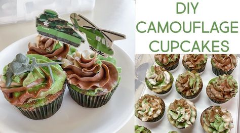 Camouflage Cake Buttercream, Camo Icing Cake, Camouflage Cupcakes, Military Cupcakes, Camo Cupcakes, Camo Theme Party Amazon.com, Brown Food Coloring, Batter Mix, White Buttercream