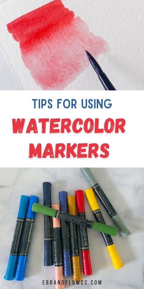 Watercolour Pens How To Use, Watercolor Markers Art For Beginners, Water Colour Markers Art, Watercolor With Markers, Watercolour Markers Tutorials, Watercolor Pens Tutorial, How To Use Watercolor Markers, How To Shade With Markers, Watercolor Markers Art