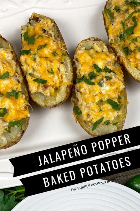 Looking for a party appetizer or a side dish with a kick? Look no further than these Jalapeño Popper Baked Potatoes. Absolutely bursting with flavor they are sure to be a big hit with guests! Jalapeno Popper Baked Potato, Jalapeno Popper Twice Baked Potatoes, Jalapeno Popper Potato Salad Recipe, Jalapeno Popper Mashed Potatoes, Jalapeño Popper Smashed Potatoes, Baked Jalopena Popper Recipe, Diy Taco Seasoning, Sea Salt Recipes, Food Scales