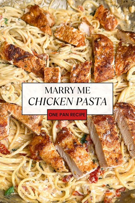 Angel hair pasta is bathed in a lightened up sun-dried tomato-filled cream sauce, all made in one pot in this Marry Me Chicken Pasta recipe. It is quick to throw together, dirtying just one pot, for an easy 30-minute meal. This is great for weeknight meals when you aren’t wanting to indulge.  #OnePotMeals #30MinuteMeals #WeeknightDinner #AngelHairPasta #MarryMeChicken #EasyRecipes #PastaLovers #QuickDinner Recipes Using Angel Hair Pasta, Angel Pasta Recipes, Chicken And Angel Hair Pasta Recipes, Recipes With Angel Hair Pasta, Angel Hair Chicken Pasta, Pasta Recipes Angel Hair, Chicken With Angel Hair Pasta, Chicken Angel Hair Pasta, Marry Me Chicken Pasta