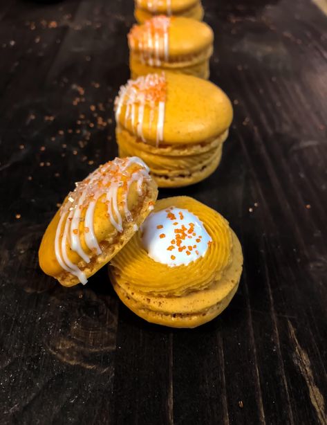 Pumpkin Spice French Macarons, Orange Creamsicle Macaron, Homemade Sweet Potato Pie, French Macaroon Recipes, Home Bakery Business, Macaroon Cookies, Macaron Flavors, Macaron Cookies, French Macaroons