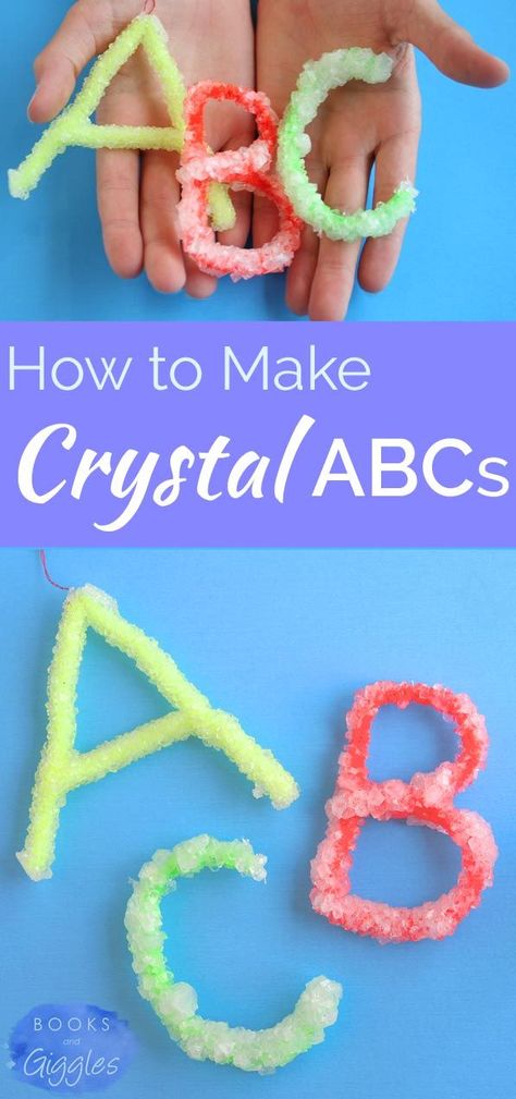 It's easy to make beautiful, sparkly letters out of borax crystals. Combine a little STEM learning with literacy for a fun kids' activity. Stem Kindergarten, Bilingual Preschool, Teaching Alphabet, Crystal Letters, Borax Crystals, How To Make Crystals, Stem Lesson, Elementary Learning, Language Centers