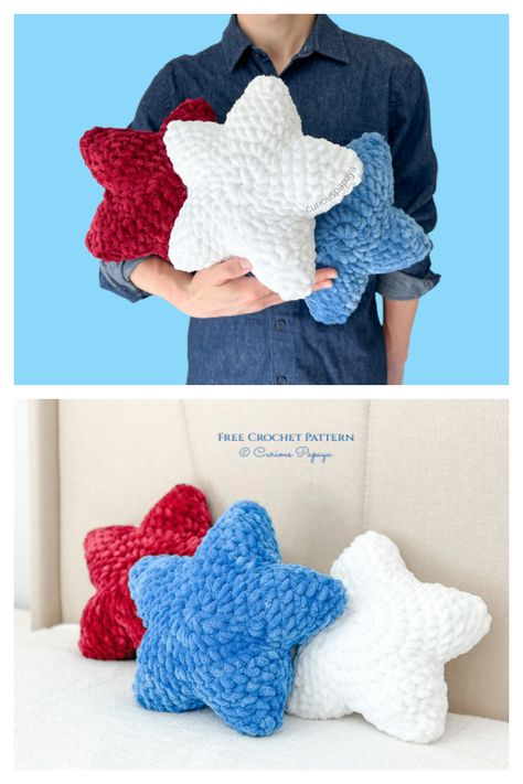 Amigurumi Star Pillow Free Crochet Patterns - DIY Magazine Free Crochet Patterns One Color, Free Giant Crochet Patterns, Big Plushie Crochet Pattern Free, Crochet Blanket Yarn Amigurumi, Crochet Ideas Chunky Yarn, Blanket Yarn Crochet Patterns Free, Crochet Moon Pattern Free, Jumbo Crochet Plushies Pattern Free, Chunky Yarn Projects Crochet