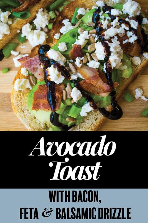 Oct 30, 2019 - Quick and easy Avocado Toast with Bacon, Feta & Balsamic Drizzle comes together in a flash for a lighter breakfast that still satisfies. Easy Avocado Toast, Drizzle Recipe, Simple Avocado Toast, Toast Bacon, Balsamic Drizzle, Easy Brunch Recipes, Bacon Avocado, Feta Recipes, Refreshing Food