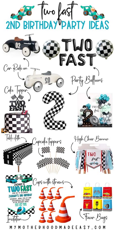 Racing 2nd Birthday, Race Car Theme 2nd Birthday, 2 Fast Birthday Party Blue, Two Year Old Car Birthday Party, Car Themed Birthday Party 2 Year, 2nd Birthday Set Up, 2 Fast Birthday Party Favors, Two Fast Party Decor, 2 Fast Too Furious Birthday