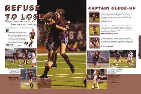 Xc Yearbook Spreads, Yearbook Page Design, Unique Yearbook Spreads, Yearbook Template Ideas, Yearbook Sports Pages, Soccer Yearbook Spread, Yearbook Layout Ideas Creative, Yearbook Design Layout Templates, Basketball Yearbook Spread