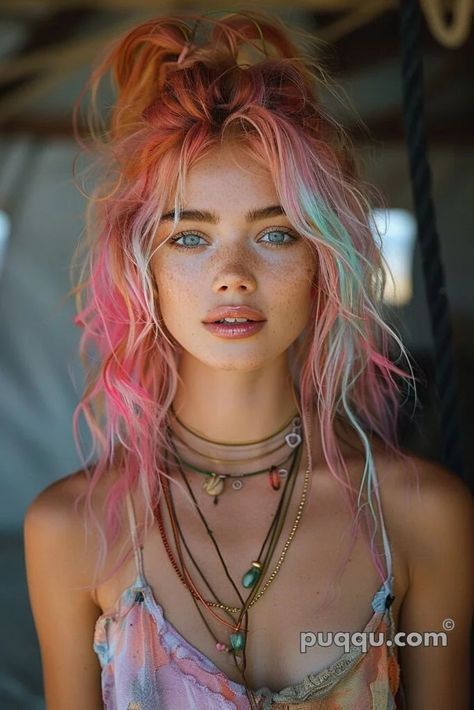 Pride Hair, Festival Hairstyles, Coachella Hair, Coral Hair, Rave Hair, Art Models, Half Up Half Down Hair Prom, Peach Hair, Goddess Braids Hairstyles