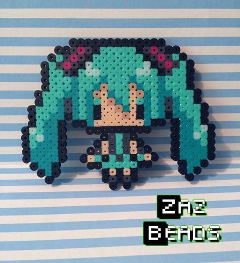 miku bead art 1 Miku Bead Patterns, Vocaloid Perler Bead Patterns, Anime Iron Beads, Perler Bead Art Pokemon, Miku Perler Bead Patterns, Hatsune Miku Perler Beads, Vocaloid Perler Beads, Miku Craft, Miku Perler Beads