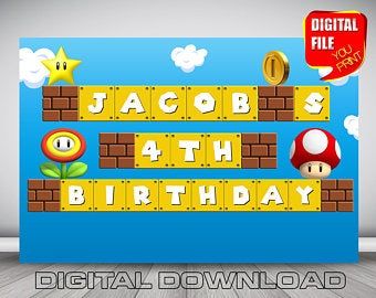 Super Mario Banner, Mario Banner, Super Mario Backdrop, Mario Backdrop, Super Mario Cupcakes, Mario Party Games, Mario Brothers Birthday Party, Mario Bros Birthday Party Ideas, Super Mario Bros Birthday Party