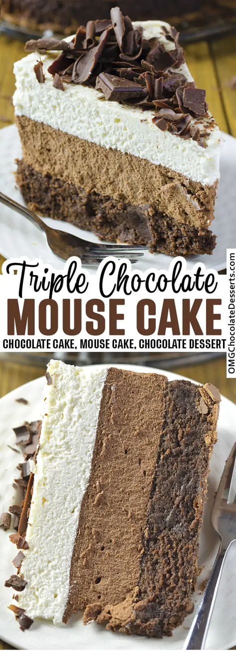 Triple Chocolate Mousse, Triple Chocolate Mousse Cake, Chocolate Mousse Cake Recipe, Mousse Cake Recipe, Decadent Chocolate Cake, Chocolate Mousse Cake, Oreo Dessert, Mousse Recipes, Mouse Cake