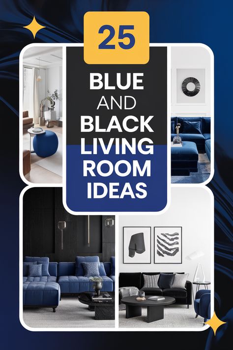 Looking for a color scheme that exudes sophistication and style?  Look no further than a blue and black living room. This dynamic duo offers endless possibilities, from deep navy walls to pops of electric blue and sleek black accents. Explore our curated collection of 25 stunning blue and black living room color schemes and find the perfect inspiration for your next design project. Blue Home Color Scheme, Black And Navy Living Room Decor, Electric Blue Living Room, Navy Blue Living Room Color Scheme Interior Design Colour Palettes, Blue And Black Living Room Ideas, Blue Grey Living Room Walls, Navy Blue Sofa Living Room Ideas, Deep Blue Living Room, Blue And Black Living Room