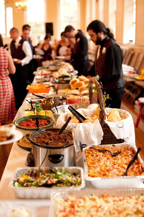 Potluck Wedding at Salem Old Town Hall, Salem MA Weddings | Alexandra Roberts Photography Potluck Wedding, Italian Buffet, Food Bars, Gourmet Breakfast, Buffet Set, Reception Food, Wedding Reception Food, Wedding Buffet, Evening Meals