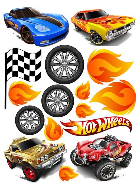 Hot Wheels Cake Topper Printable, Hot Wheels Cake Topper Printable Free, Topper Hot Wheels, Hot Wheels Cupcakes Toppers, Hot Wheel Printables, Hot Wheels Themed Birthday Party, Bolo Hot Wheels, Horse Birthday Cake, Hot Wheels Cake