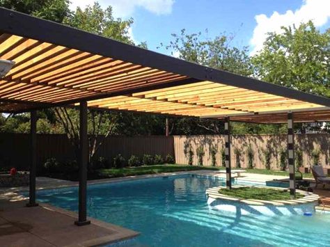 Gazebo Over Pool, Shaded Pool Ideas, Pool With Shade Structure, Swimming Pool Shade Ideas, Pool Shade Structure, Shade Over Pool, Pergola Over Pool, Pool Pergola Ideas, Pergola And Pool