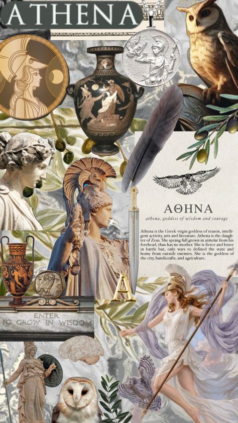 History Aesthetic Wallpaper, Greek Mythology Athena, Athena Moodboard, Athena Painting, Greek Goddess Background, Athena Goddess Aesthetic Wallpaper, Greek Mythology Moodboard, Greek Gods Aesthetic, Greek Mythology Collage