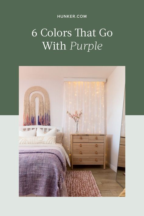 Bedding For Purple Walls, Lavender Bedroom Walls Inspiration, Light Purple Boho Bedroom, Purple Wall Room Ideas Bedrooms, Dusty Lavender Bedroom, Purple And Tan Bedroom, Purple Green Bedroom Ideas, Purple Comforter Bedroom Ideas, Teen Purple Bedroom