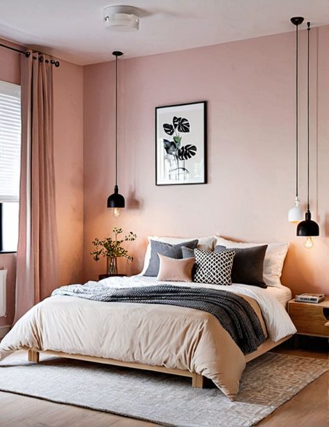 Peach Pink Bedroom Ideas, Colored Walls Bedroom, Peach Pink Bedroom, Colour Scheme Bedroom, Tan Bedroom, Painting Table, Pink Bedrooms, Classy Decor, Bedroom Goals