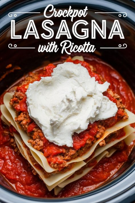 Discover the ultimate comfort food with this delicious Crockpot Lasagna With Ricotta recipe. Layers of rich marinara sauce, seasoned ground beef, gooey cheese, and creamy ricotta come together in your slow cooker to create a hearty and satisfying meal. Perfect for busy weeknights or lazy weekends, this easy-to-make crockpot lasagna will become a family favorite in no time. Let your slow cooker do all the work while you enjoy the mouthwatering aroma that fills your home. Crockpot Ravioli Lasagna With Ricotta, Ricotta Crockpot Recipes, Crockpot Lasagna With Ricotta, Slow Cooker Lazy Lasagna, Easy Crockpot Lasagna, Crockpot Lasagna Recipe, Easy Crockpot Lasagna Recipe, Crockpot Lasagna Easy, Crockpot Ravioli