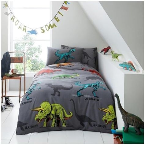 VELVETIO Kids Duvet Cover Sets with Pillowcase, Breathable Printed Dinosaur Bedding Quilt, Wildlife Animal Comforter Bedset for Boys & Girls, Single Size, Charcoal Dinosaur Bedding, Modern Duvet Covers, Bedding Sets Grey, Kids Duvet, Gray Duvet Cover, Kids Duvet Cover, Quilted Duvet Cover, Unique Beds, Single Duvet Cover